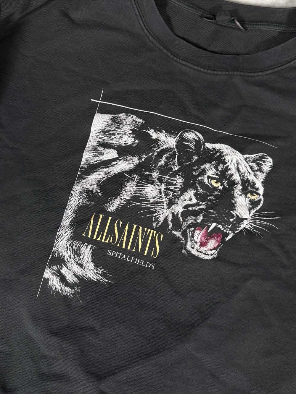 AllSaints Panther Sweatshirt Womens L Loose Fit Round Neck Faded Black
